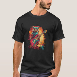 Camiseta Guitarrista Coruja Pronto para Fazer a Noite Balan