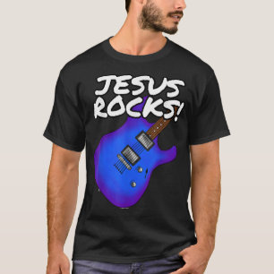 Camiseta Guitarrista da Igreja, Jesus Rocks, Violão Elétric