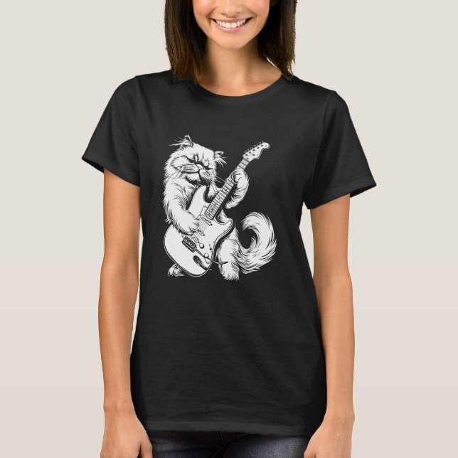 Camiseta Guitarrista de Gato - Pai Mãe Persa (Frente)