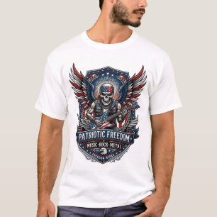 Camiseta Guitarrista de Liberdade Patriótica Crânio Música