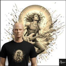 Camiseta Guitarrista de Rock Neon Saltando Mancha de Tinta
