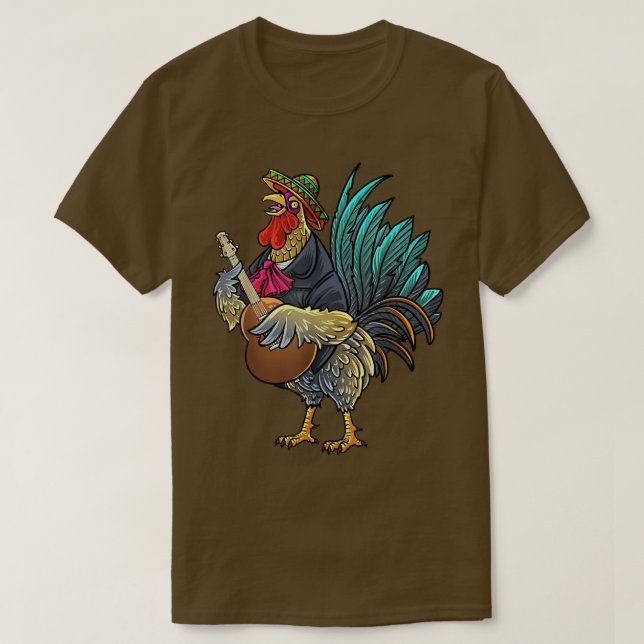 Camiseta Guitarrista Giant Chicken Gallo Jogando Engraçado (Frente do Design)