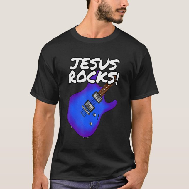 Camiseta Guitarrista Igreja Jesus Rocha Violão Elétrico (Frente)