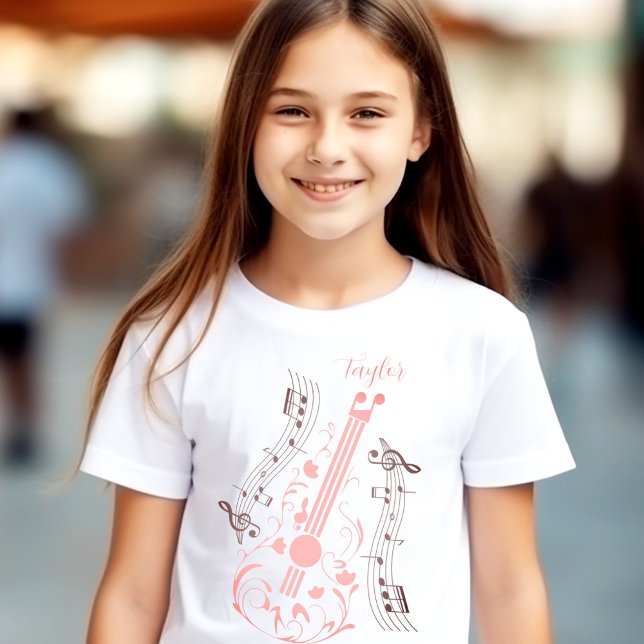 Camiseta Guitarrista Jogador de Música Rosa Nome Personaliz (Guitarist Guitar Player Music Pink Custom Name T-Shirt)