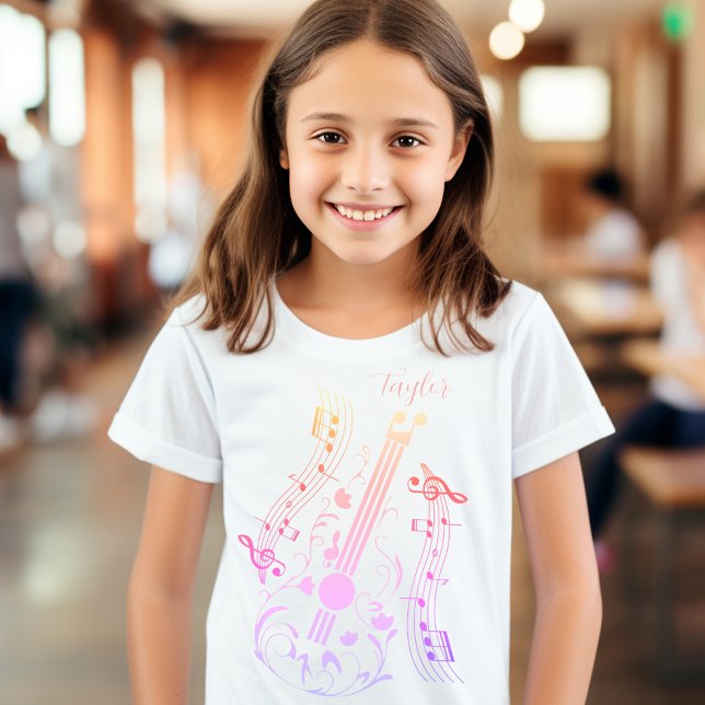 Camiseta Guitarrista Jogador de Música Rosa Nome Personaliz (Guitarist Guitar Player Music Colorful Custom Name T-Shirt)