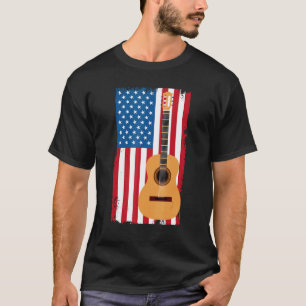 Camiseta Guitarrista Patriótico do Dia 4 de Julho Bandeira