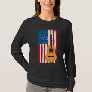 Camiseta Guitarrista Patriótico do Dia 4 de Julho Bandeira