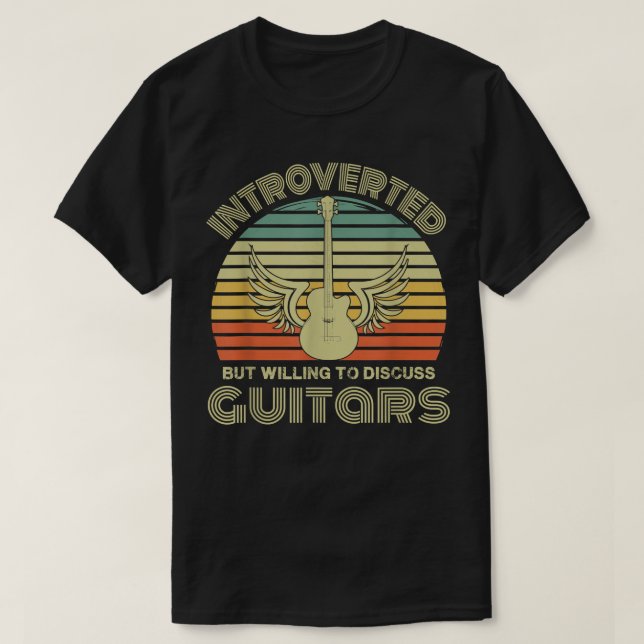 Camiseta Guitarrista Retro Apresenta, mas Disposta a Discut (Frente do Design)