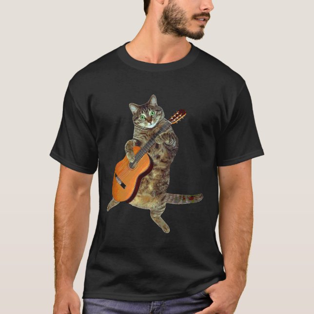 Camiseta Guitarrista talentoso do gato malhado (Frente)