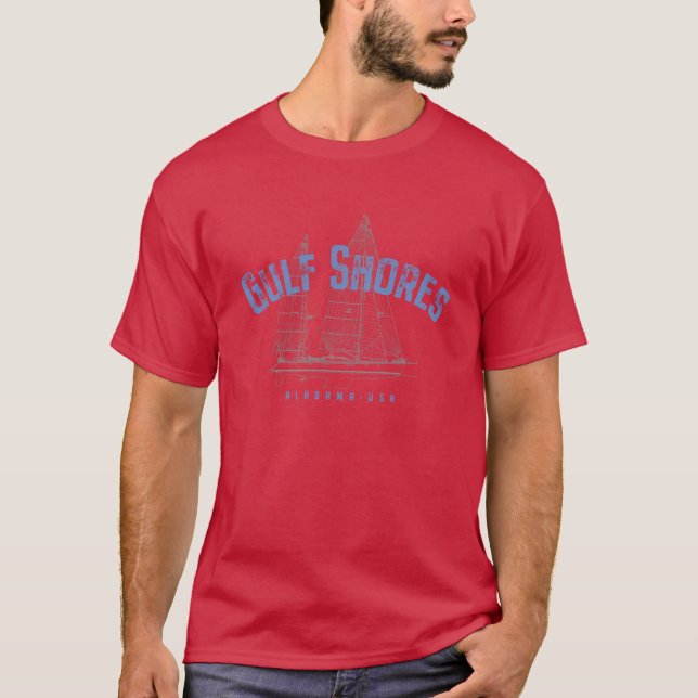 Camiseta Gulf Shores Alabama Nautical Sailboat Design Overs (Frente)