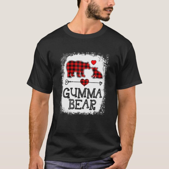 Camiseta Gumma Bear Christmas Pajama Red Xadrez Buffalo Fam (Frente)