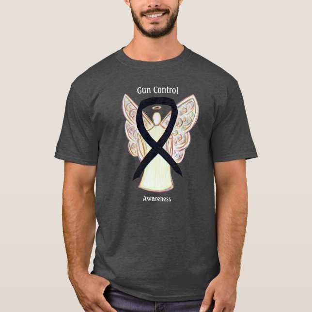 Camiseta Gun Control Black Awareness Ribbon Angel T-Shirt (Frente)