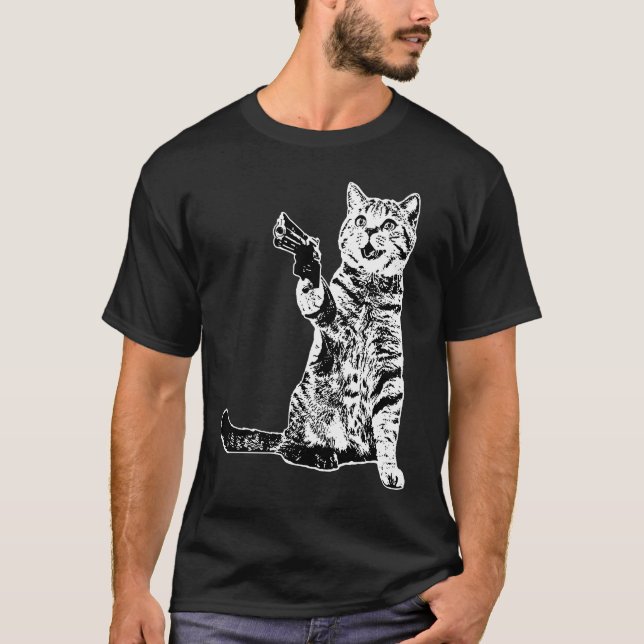 Camiseta Gun Gatinho Engraçado Cat 1 (Frente)