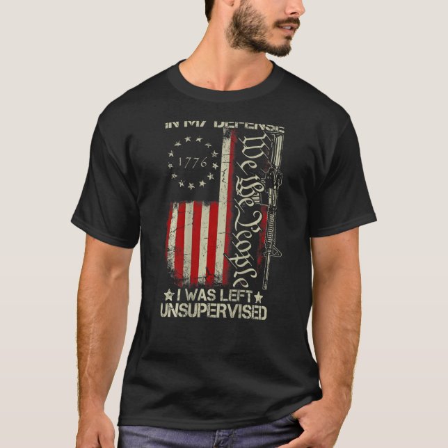 Camiseta Gun USA Flag Em Minha Defesa Eu Fui Deixado Sem Su (Frente)