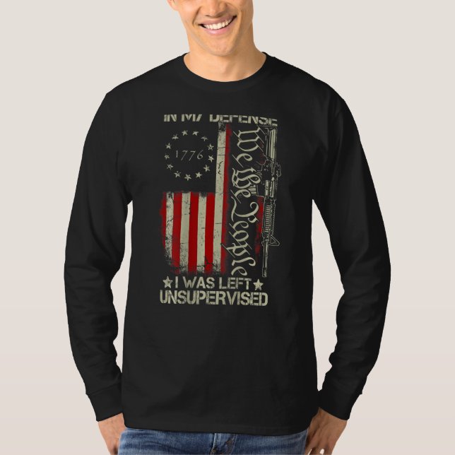 Camiseta Gun USA Flag Em Minha Defesa Eu Fui Deixado Sem Su (Frente)