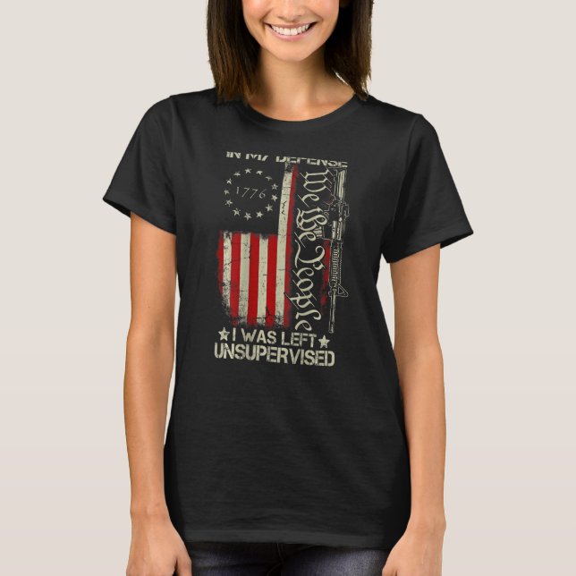 Camiseta Gun USA Flag Em Minha Defesa Eu Fui Deixado Sem Su (Frente)