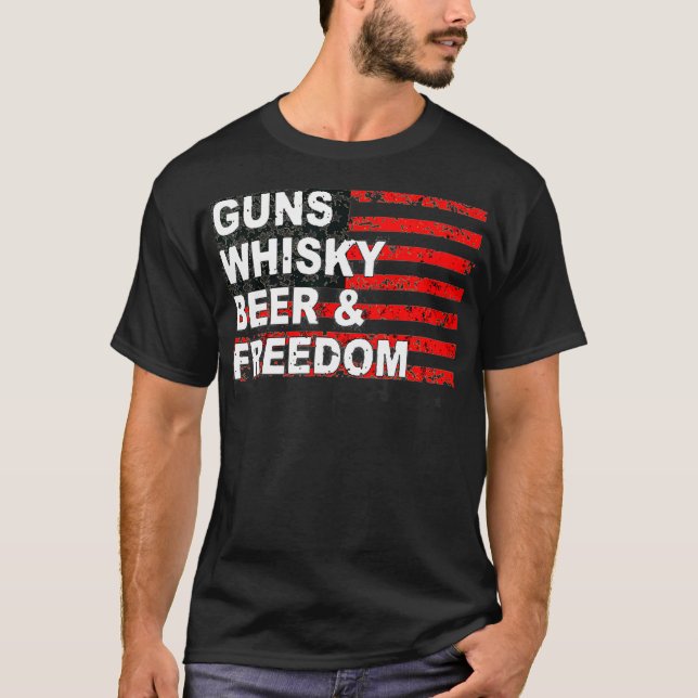 Camiseta Gun Whisky Beer Freedom American Flag (Frente)