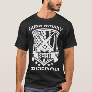 Camiseta Gun Whisky Beer & Freedom Shield Flag Americano Vi
