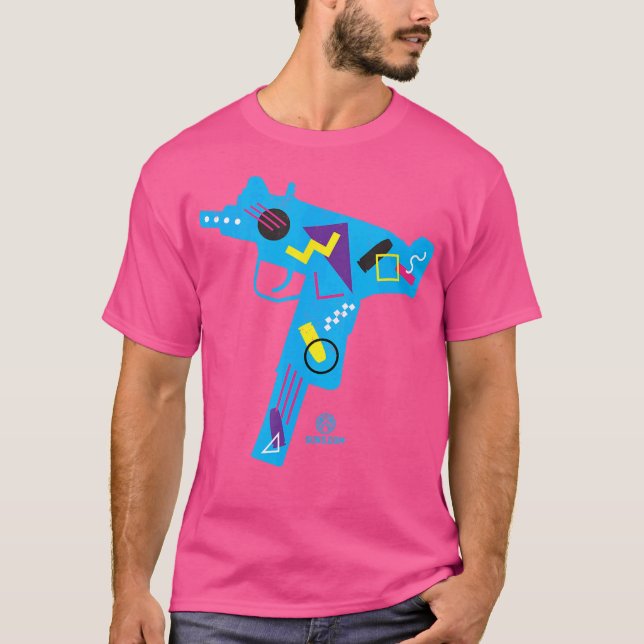Camiseta Guns Dot Com Uzi Anos 80 Retrowave (Frente)