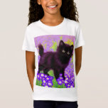 Camiseta Gustav Klimt Black Kitten<br><div class="desc">T-Shirt com um gatinho preto Gustav Klimt! Esta beleza de olhos largos se coloca num campo verde de flores roxas. Um presente pensativo para amantes de gatos e entusiastas de arte austríacos!</div>