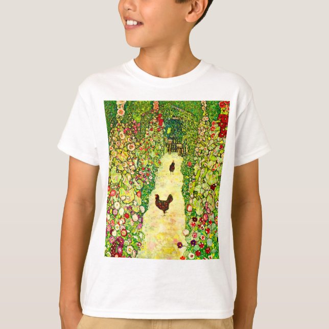 Camiseta Gustav Klimt Garden com Galinhas (Frente)