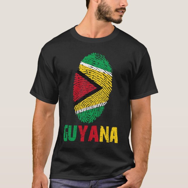 Camiseta Guyana Finger Impressão Flag I Love Guyana Viagem (Frente)