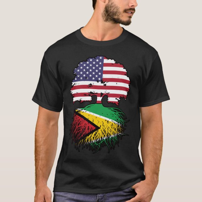 Camiseta Guyana Guyanese American Tree Roots Flag (Frente)