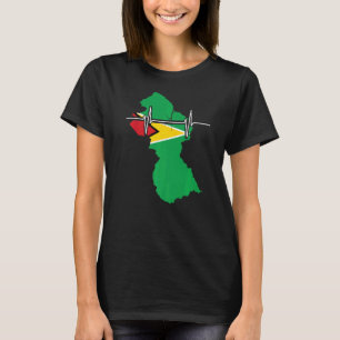 Camiseta Guyana Map With Heartbeat Vintage Flag Guyana