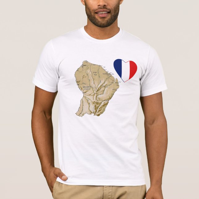 Camiseta Guyane Flag Heart and Map T-Shirt (Frente)