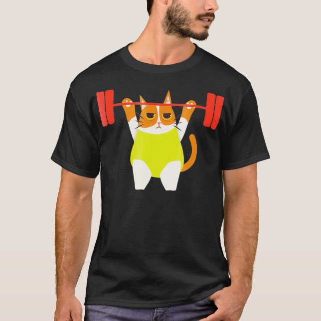 Camiseta Gym De Trabalho De Gato Que Levanta Engraçado (Frente)