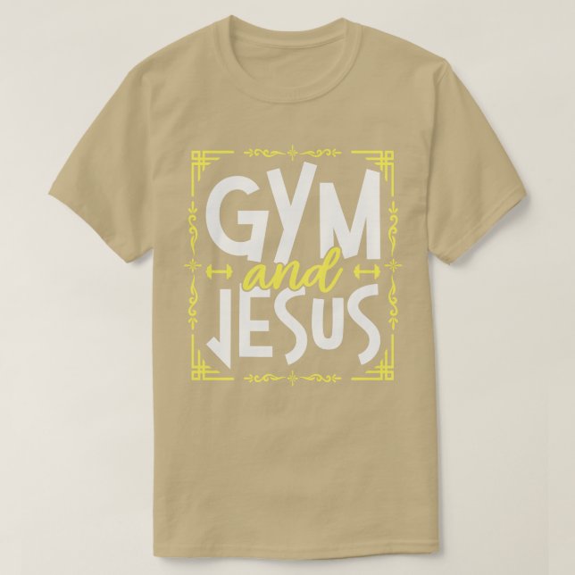 Camiseta Gym E Jesus Malhação Gym Levantando Pesos Corpo Bu (Frente do Design)