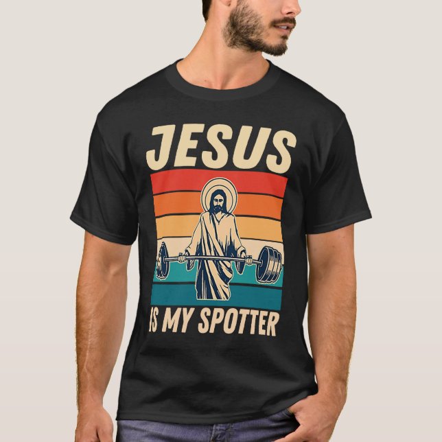 Camiseta Gym  Jesus Is My Spotter  Workout Jesus (Frente)
