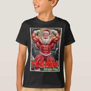 Camiseta Gym Muscular Papai Noel Flexin Em Todo O Caminho B