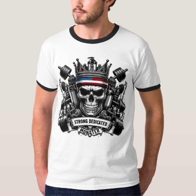 Camiseta Gym Royalty Strong Dedicated Monster Skull Crown (Frente)