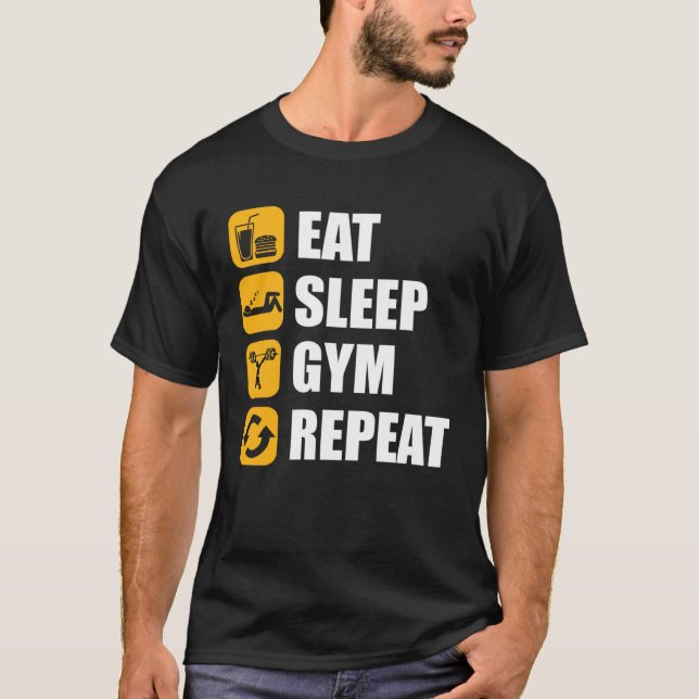 Camiseta Gym Workout Motivational Quote Eat Sleep Gym Repea (Frente)
