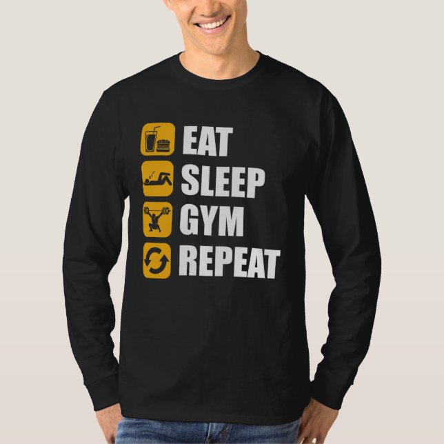 Camiseta Gym Workout Motivational Quote Eat Sleep Gym Repea (Frente)