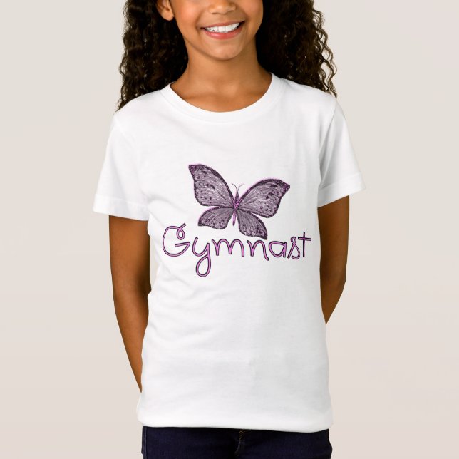 Camiseta Gymnast cor-de-rosa bonito da borboleta (Frente)
