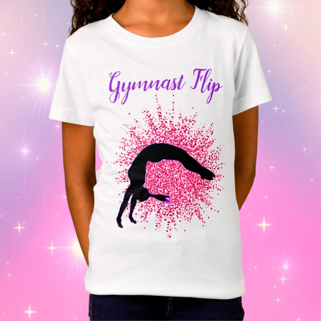 Camiseta "Gymnast Flip" Girls Gymnastics Pink & Purple (Criador carregado)