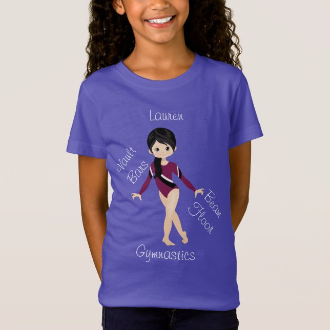 Camiseta Gymnastics Black Hair, Brown Eyes, Burgundy Leo (Frente)