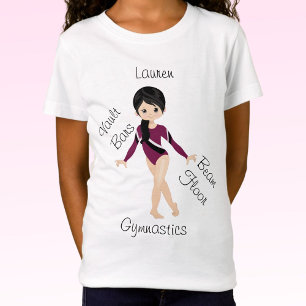 Camiseta Gymnastics Black Hair, Brown Eyes, Burgundy Leo