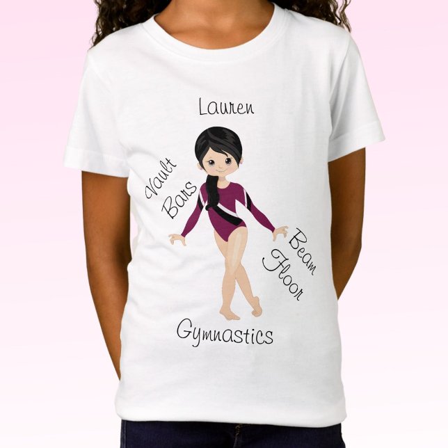 Camiseta Gymnastics Black Hair, Brown Eyes, Burgundy Leo (Criador carregado)
