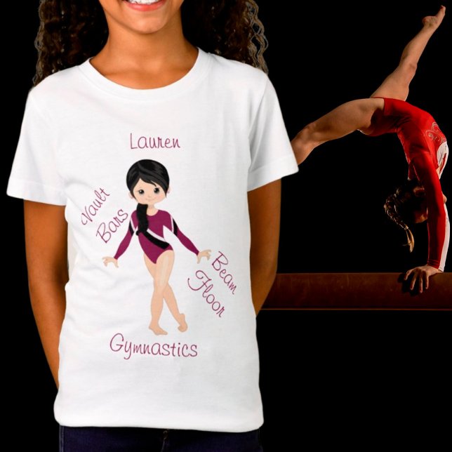 Camiseta Gymnastics Black Hair, Brown Eyes, Burgundy Leo (Criador carregado)