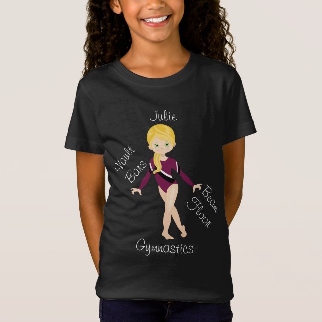 Camiseta Gymnastics Blonde, Olhos Verdes, Borgonha Leotard (Frente)