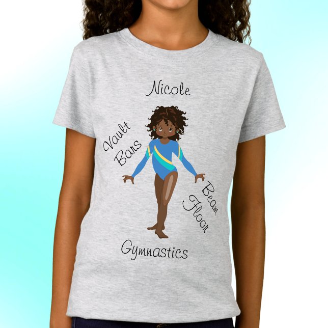 Camiseta Gymnastics Brunette, Brown Eyes, Blue Leotard (Criador carregado)