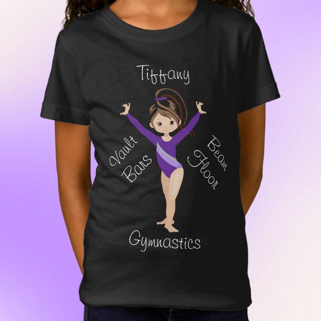 Camiseta Gymnastics Brunette, Brown Eyes, Purple Leotard (Criador carregado)
