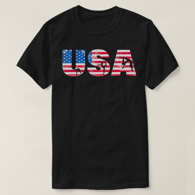 Camiseta Gymnastics Entusiasta American Flag USA Gymnast V (Frente do Design)