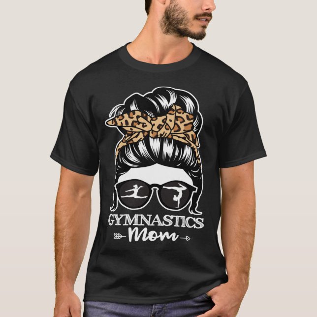 Camiseta Gymnastics Mom Messy Bun Hair  Gymnast Mom Leopard (Frente)