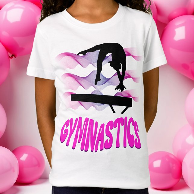 Camiseta Gymnastics Pink and Purple Balance Beam (Gymnastics Pink and Purple Balance Beam T-Shirt)
