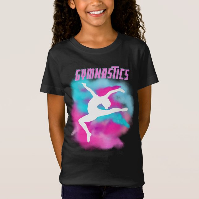 Camiseta Gymnastics salta cor-de-rosa e azul com bomba colo (Frente)