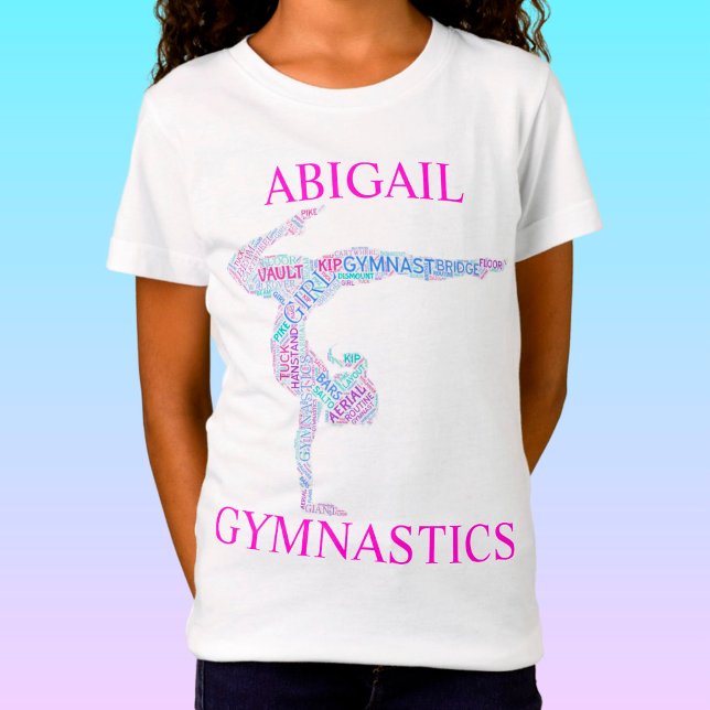 Camiseta Gymnastics Word Art Handstand Pose T-Shirt com Nom (Criador carregado)
